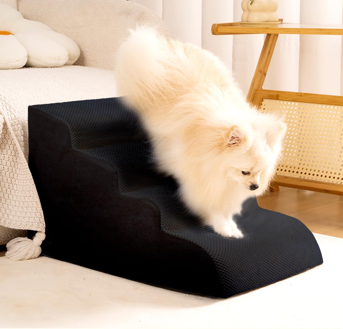 Dog Stairs for Small Dogs, 3 Tiers High Density Foam Dog Ramp, Extra Wide Non-Slip Pet Steps for High Beds Or Couch, Soft Foam Doggie Ladder for Dogs Injured, Older Pets, Small Cats