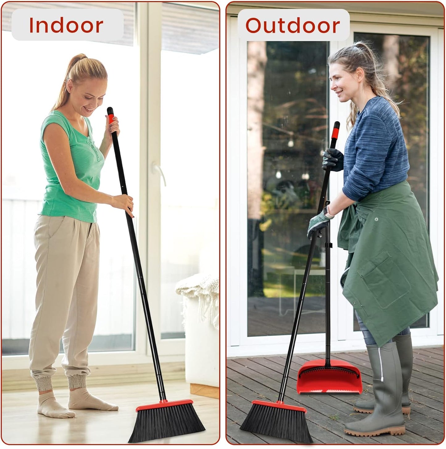 TreeLen Broom and Dustpan Set with 52" Long Handle for Home Kitchen Room Office Lobby Floor Use Upright Stand Up Stand Up Broom with Dustpan Combo