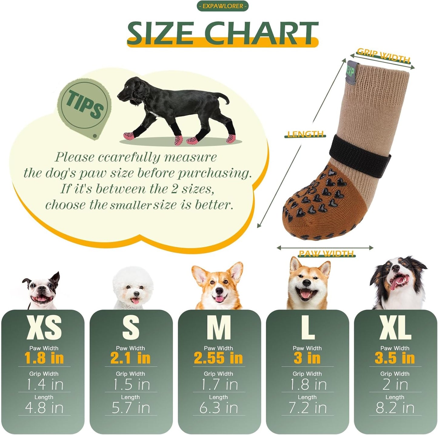EXPAWLORER Anti Slip Dog Socks to Prevent Licking Paws, Dog Shoes for Hot Pavement Walk, Dog Booties for Hardwood Floors, Dog Boots & Paw Protectors with Grippers for Small Medium Large Senior Dogs M