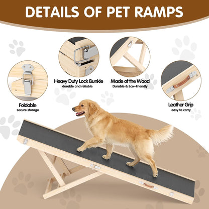 Dog Ramp for Couch with Non-Slip Silicone Mat, 39" Wooden Pet Ramps for Small Dogs, Hold up to 100lb, Adjustable Height from 11.41" to 20.47", Portable Stable Pet Step for Sofa Stairs
