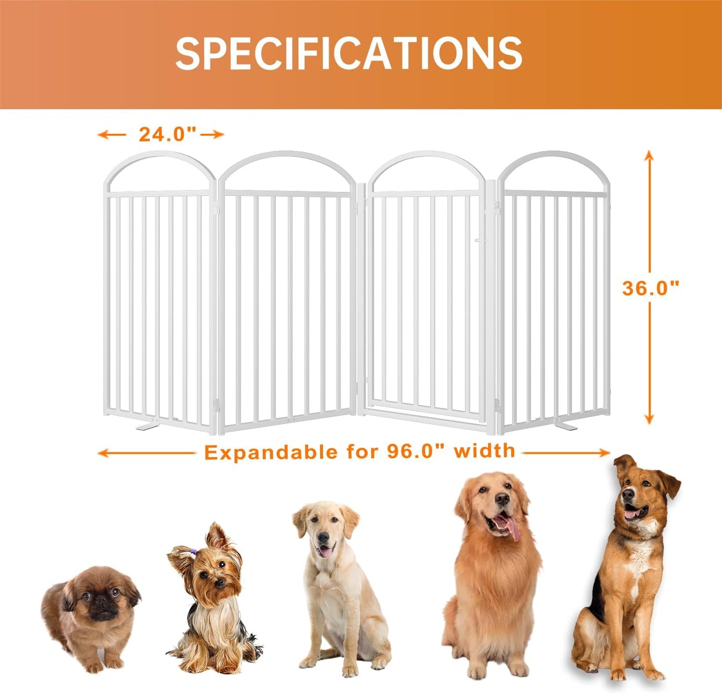 SNUOWU 4 Panels Full Matel Freestanding Dog Gates with Door, 96"Extra Wide 32"Tall Free Standing Dog Pet Gate for Indoor & Outdoor. Foldable Pet Fences for Doorways, House, Stairs, Porch, Deck, Yard
