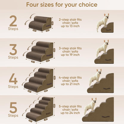 PAWSCRAT Pet Stairs for Dogs 4-Step, 19.6" H Pet Stairs for High Bed, Couch Sofa & Chair, 30D Material Soft Foam Dog Steps with Non-Slip Bottom Surface Removable Washable Cover, Grey