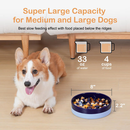 Sted Ceramic Slow Feeder Dog Bowls for Medium Large Breed, Slow Feeding Dog Bowl, Dogs Food Bowls for Fast Eaters, Puzzle Dogs Food Bowl with Silicone Base, Maze Black