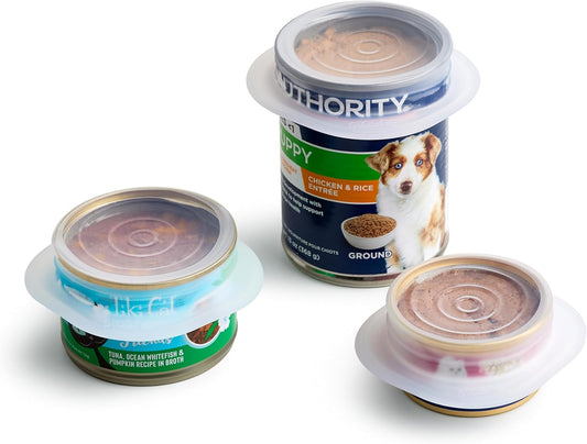 Stasher Pet Reusable Puppy Essentials Dog Food Can Lids, Cat Food Lids for Cans, Airtight Seal, Dog Travel Accessories, Food Grade Silicone Stretch Lids, Freezer & Dishwasher Safe, 3-Pack