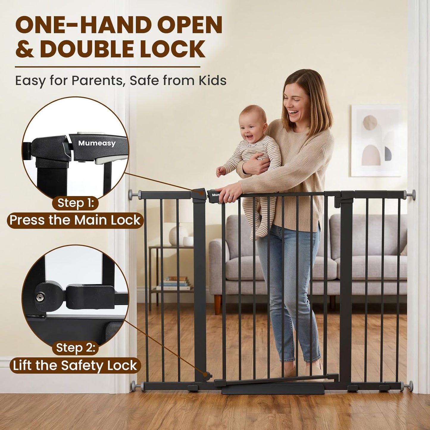 Mumeasy 36" High Extra Tall Dog Gate, 29.6"-40.5" Wide Pressure Mounted Tall Baby Gate for Dog, Auto Close Pet Gate with Door for Stairs,Doorways,House,Black
