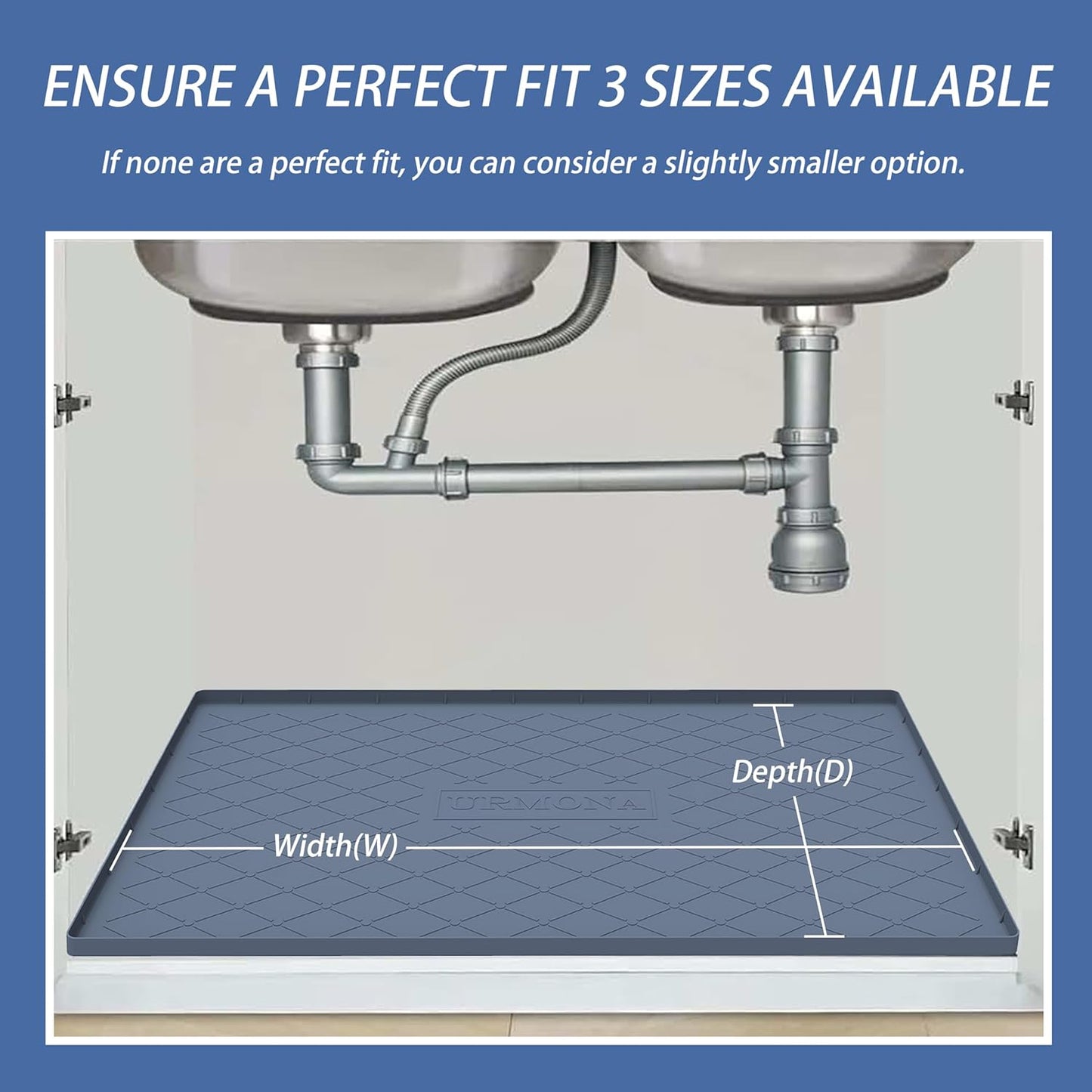 URMONA Under Sink Mat for Kitchen Waterproof, 34" x 22" Silicone Under Sink Mat for Shelf Liner Organizer, Cabinet Sink Protector Under Sink Liner for Bottom Kitchen, Bathroom(Light Grey)