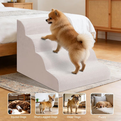 Dog Stairs for Couch, 3 Steps 13.8" H Non-Slip Pet Stair, Balanced Stable Pet Ramp for Small Dogs, Indoor Furniture Step, Gray