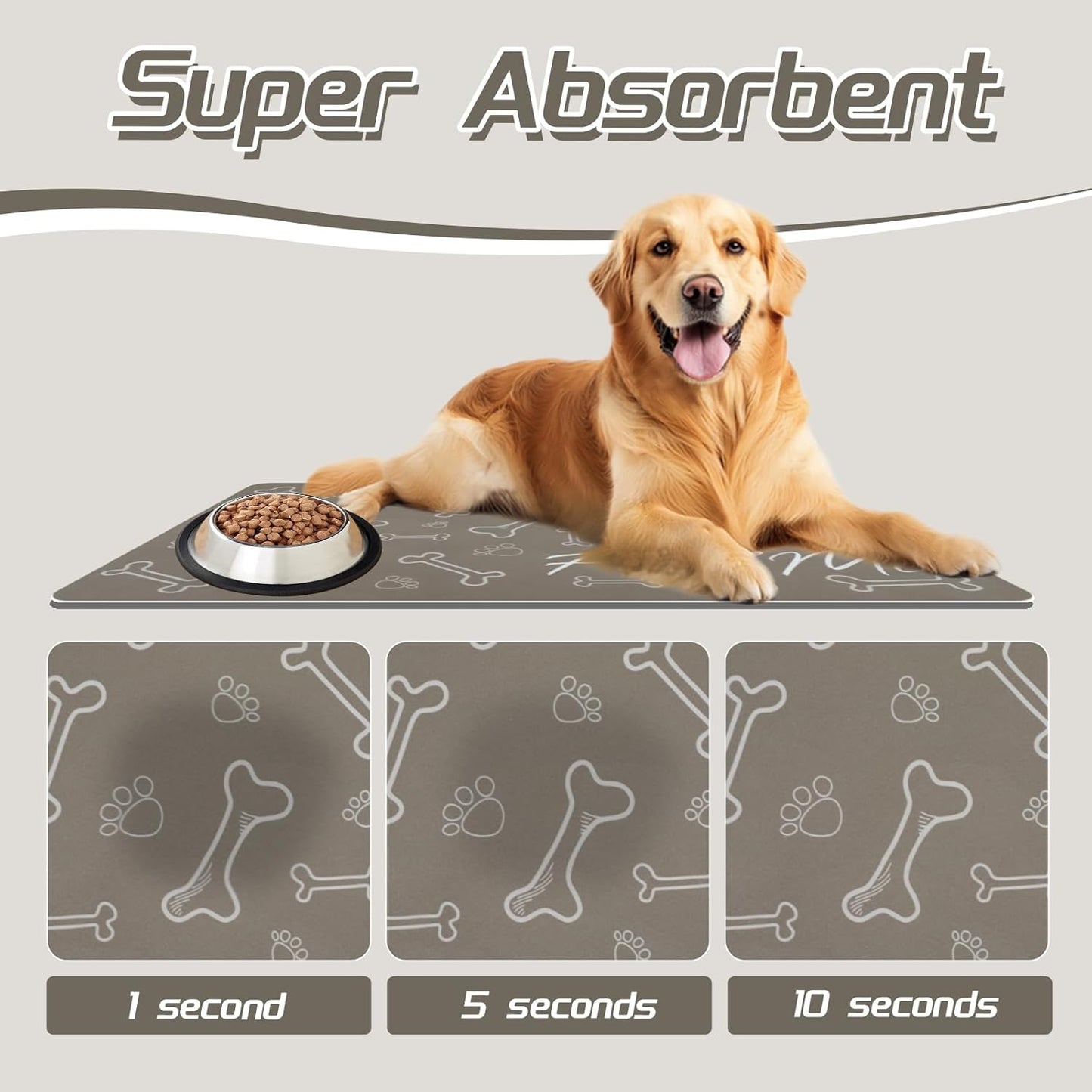Le courant Dog Cat Feeding Mat,Water Absorbent, Non Slip Placemat for Pets Bowl and Water,100% Waterproof Feeding Mats for Multiple Breeds.Grey.Bone Printing