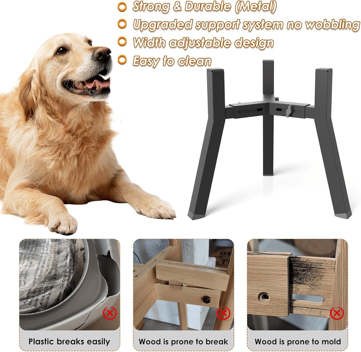 Dog Bowl Stand for Medium Large Dogs, Adjustable Width Elevated Dog Bowls 7-10.6", Raised Dog Food Water Bowls, 11 inch Tall Single Holder, Black,Bowl Not Included