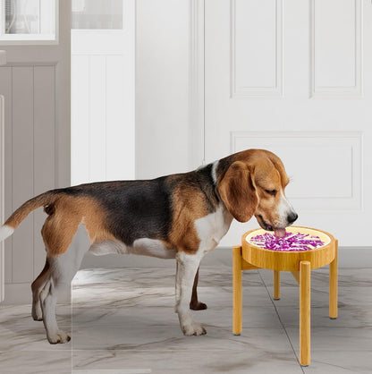 Elevated Slow Feeder Dog Bowls Large Breed - (12-inch-high) - Raised Bowl with Anti-Choking Insert - Stainless Metal and Bamboo