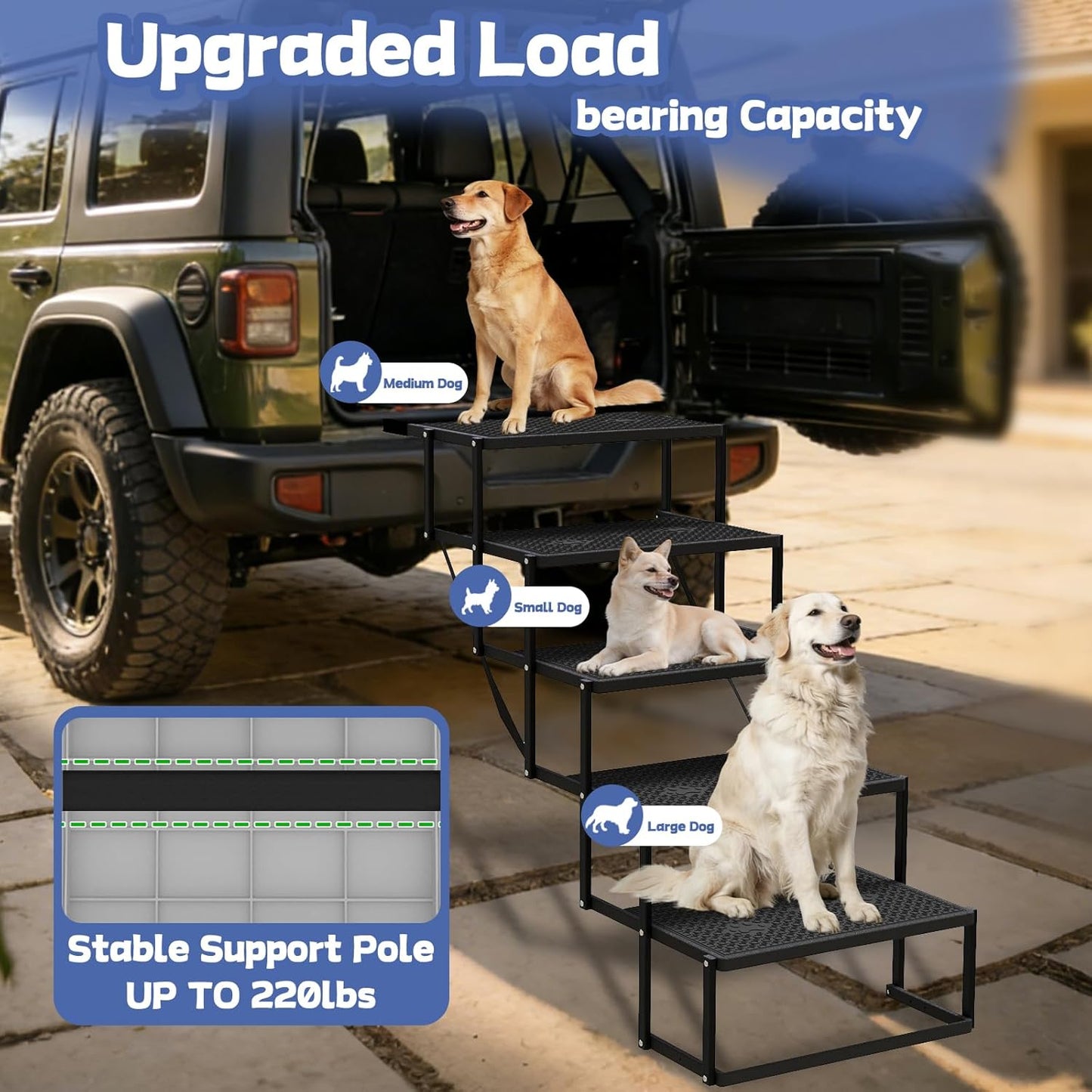 Dog Steps for Car, Truck, SUV, Dog Stairs for Car with Upgraded Non-Slip Surface, Foldable Dog Ramp for Car, Pet Stairs for Large Dogs, 4 Steps