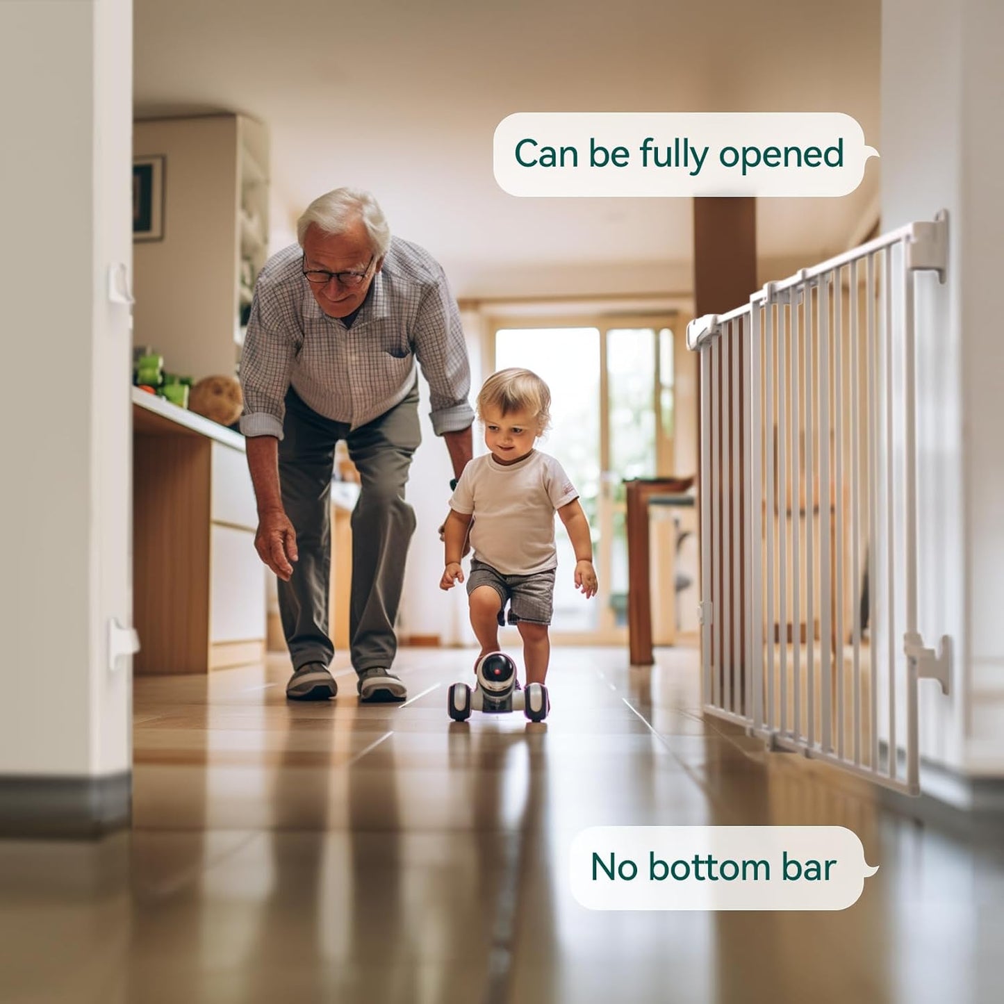 Babelio Baby Gate for Stairs, Kitchen & Doorways, 26-43" W 28" H No Bottom Bar| Easy Installation| One-Handed Operation| Auto-Close| Hardware Mount (Drill Needed) Safety Dog/Pet Gate Indoor (White)