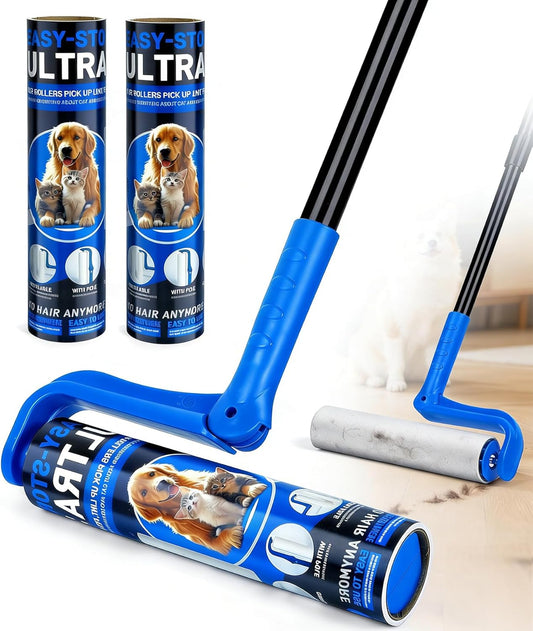 10" Large Lint Roller for Pet Hair Extra Sticky, Long Handle Floor Sticky Rollers with Big Lint Roller Refills for Cleaning Carpets, Cars, Furniture,Clothing, and Pet Hair,Green