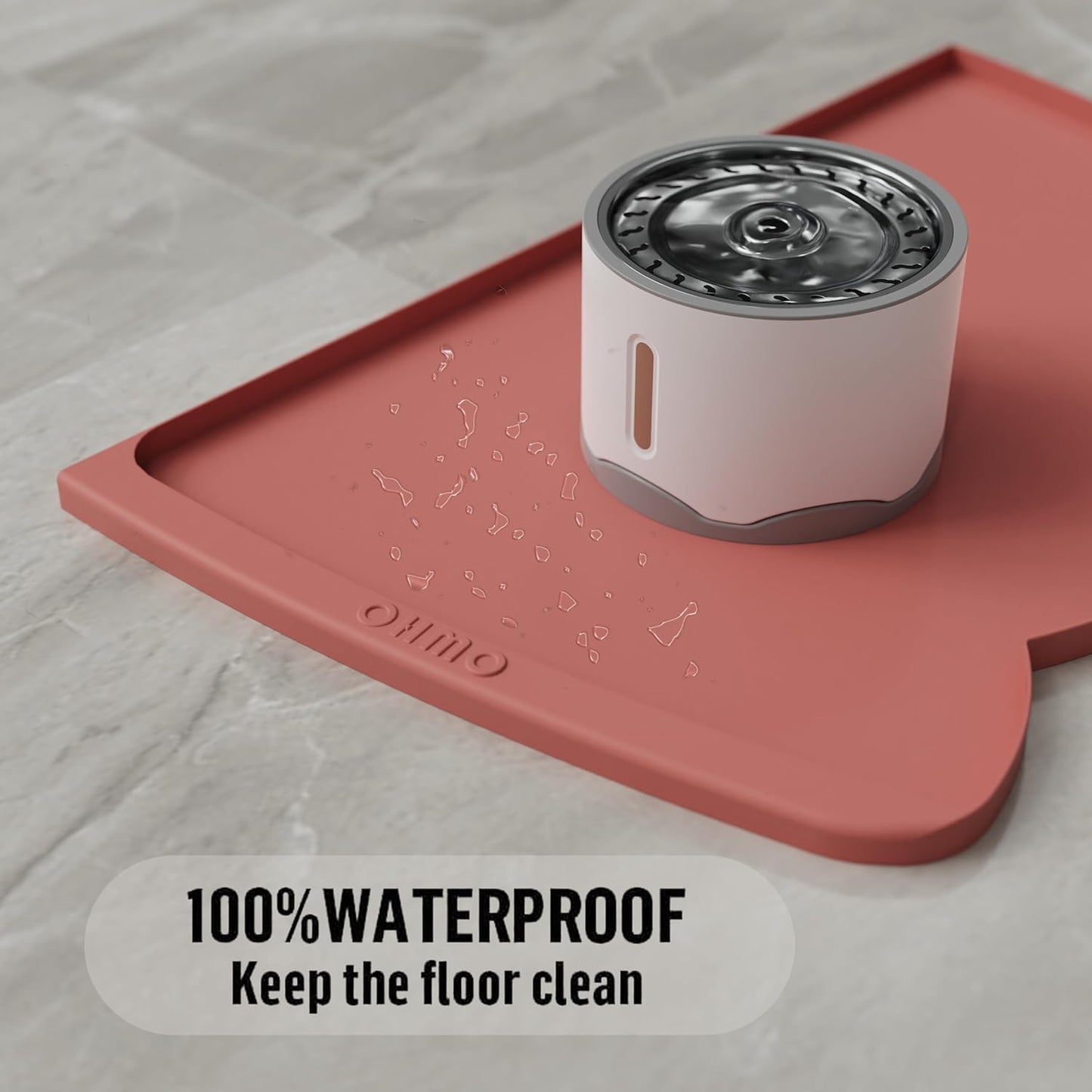 OHMO - Cat Food Mat, Silicone Pet Feeding Mat for Floor Non-Skid Waterproof Dog Water Bowl Tray, Easy to Clean Pet Placemat (Erythrinus, 18 * 9.8'')