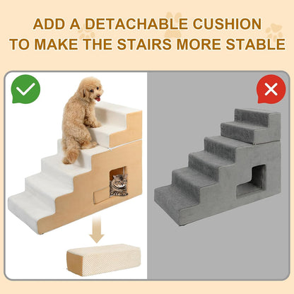 Dog Stairs for Small Dogs, 6-Step Dog Steps for High Bed, High-Density Foam Pet Stairs with Non-Slip Removable Washable Cover to Get on Bed