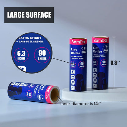 Extra Sticky Large Surface Lint Roller, 6.3'' Giant Lint Roller for Pet Hair, Long Handle Lint Remover for Clothes, Furniture, Dog & Cat Hair Remover (1 Roller + 270 Sheets)