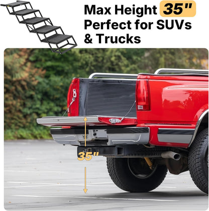 Veehoo Foldable Dog Steps for Car Truck, 4 Steps Collapsible Dog Stairs for Car Large Dogs 17" Wide, Heavy Duty Outdoor Pet Ramp Ladder Portable with Non Slip Surface for Dogs, Support up to 200 lbs
