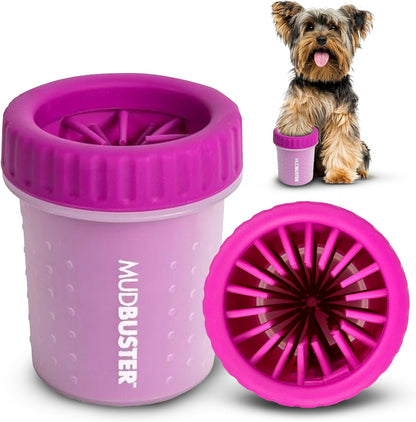 Dexas MudBuster Medium Dog Paw Cleaner in Fuchsia - Fits 1.5"-2.5" Wide Paws, Portable Paw Washer for Muddy Paws, Dog Paw Cleaning Cup with Gentle Silicone Bristles, Quick Clean Pet Paw Washer