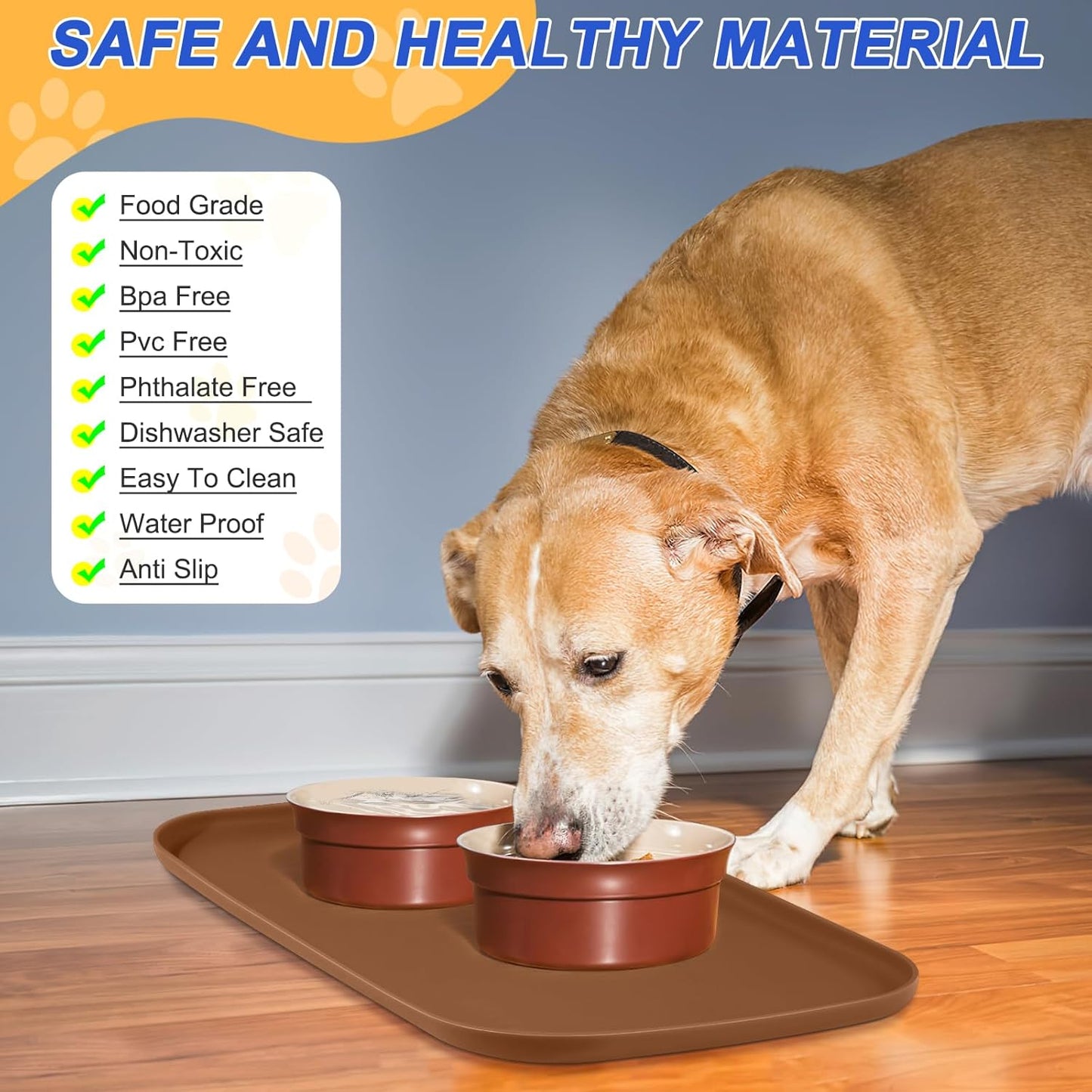 Small Silicone Pet Food Mat with Raised Edge for Food and Water Bowl, Square Dog Feeding Mats, Cat Food Trays for Floor Waterproof, Rubber Tray for Dogs and Cats, 12 x 12 x 0.7 Light Olive Green