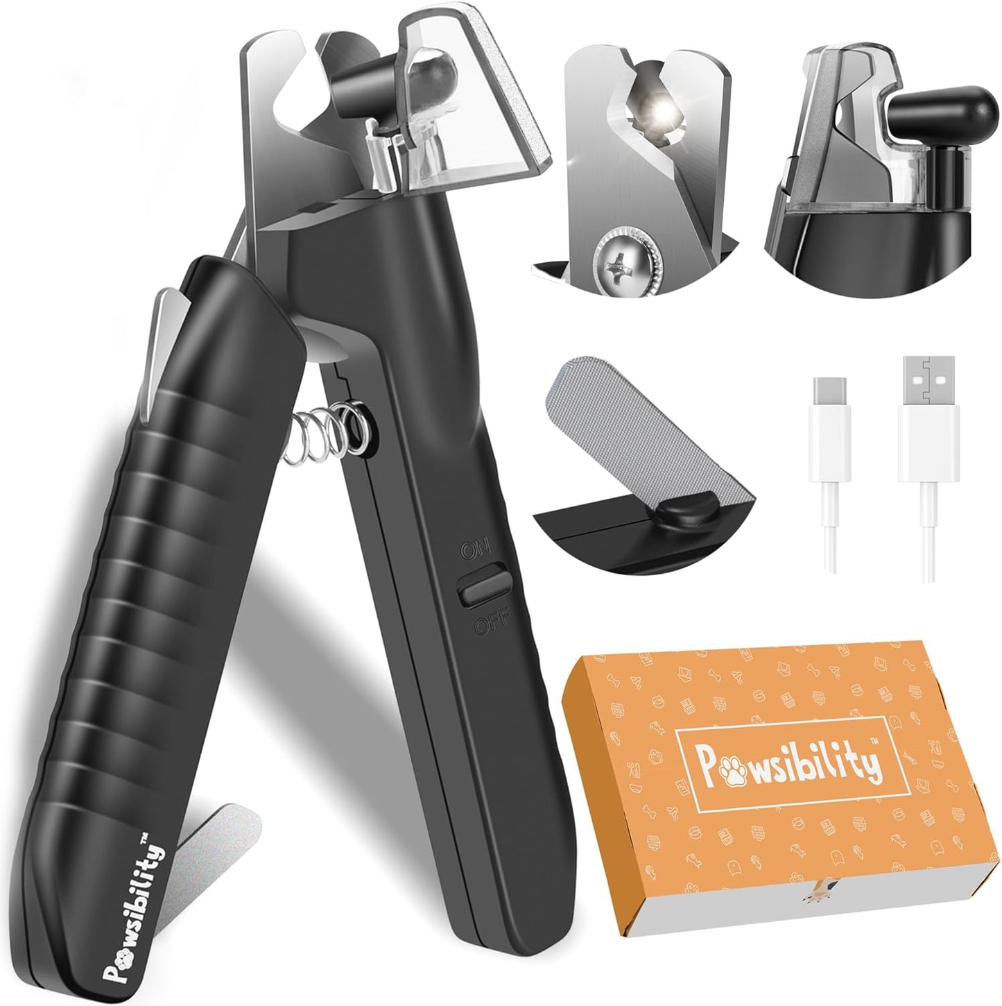 Pawsibility Pet Nail Clipper PRO 2026 - Quick-Vision LED Light | 2-Stage Adjustable Professional-Grade Blade | Adjustable Magnifier Safety Guard - for Cats, Small, Medium and Large Dogs - Brown