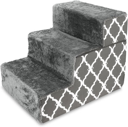 Best Pet Supplies Dog Stairs & Steps - Foam Steps for Small Dogs & Cats, Non-Slip Indoor Balanced Pet Step Support, Dog Ramp, No Assembly, Ash Gray Linen, 2-Step (12-inch Height)