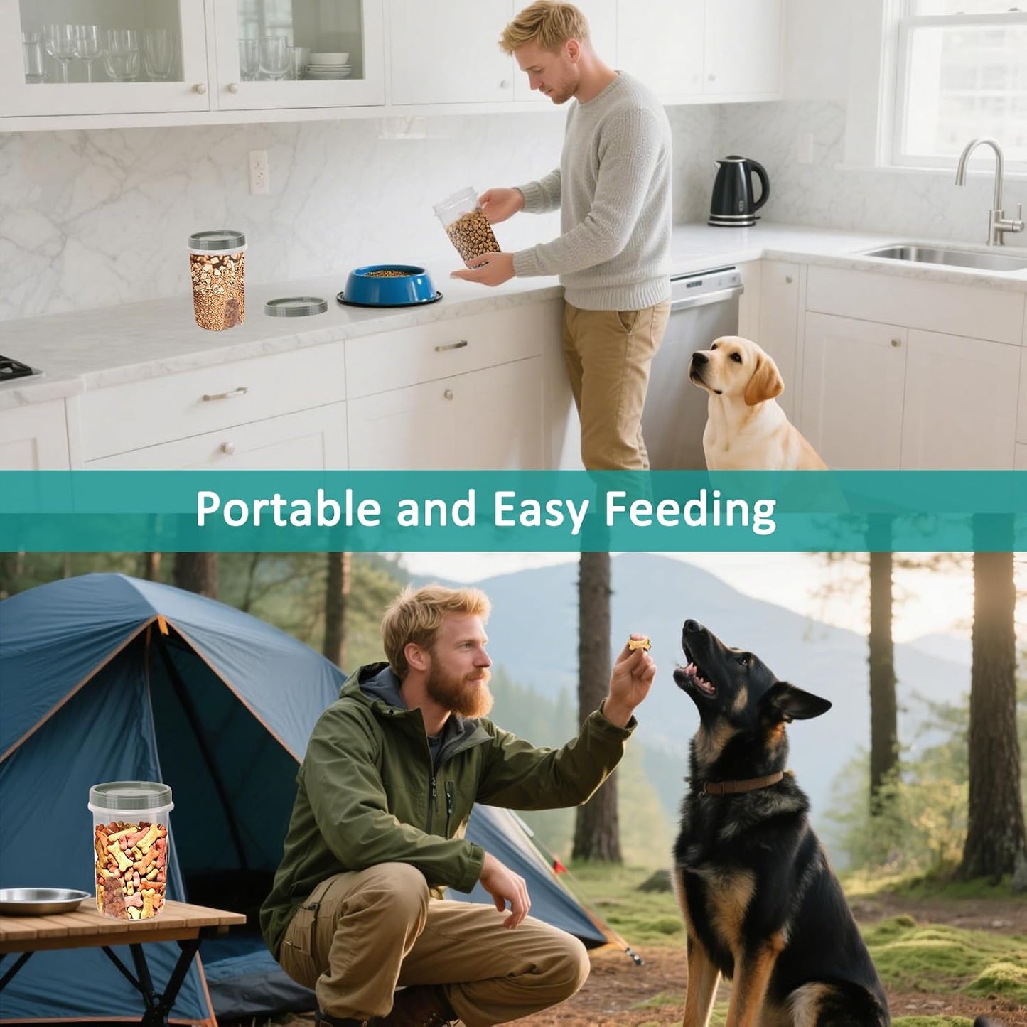 3 Pack Dog Treat Container - Airtight Dog Treat Holder with Lid - Reusable Cat Treat Container - Cute Cat Treat Cookie Container Set - Plastic Pet Dog Cat Food Storage Container