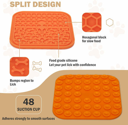 Lick Mat for Dogs - Slow Feeder Licking Mat with Suction Cups for Peanut Butter, Food Treats & Yogurt - 2 Pack