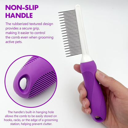 Professional Detangling Pet Comb, Dual-Length Stainless Steel Teeth for Dogs Cats for Dematting and Grooming