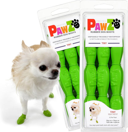 PawZ Rubber Dog Boots for Large Paws - All-Weather Waterproof Dog Shoes, Anti-Slip Traction for Rain, Snow, Mud & Hot Pavement - Pull-On Dog Booties, Purple - Large (3"- 4") - Pack of 24