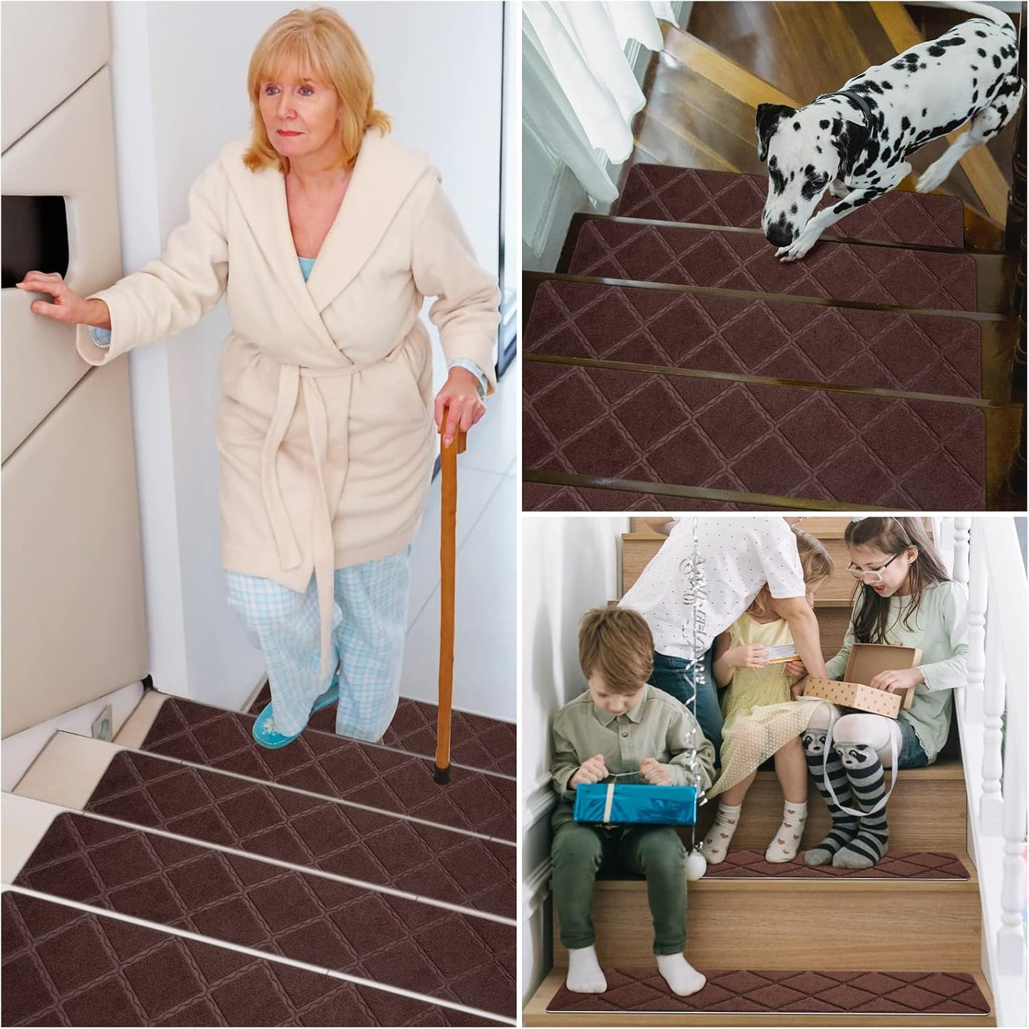 Stair Treads for Wooden Steps 15pcs - 8x30in Carpet Stairs Runner Indoor Non-Slip Stair Mats for Kids Elders and Pets