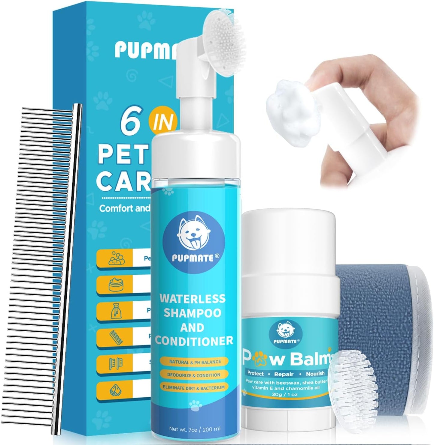 Paw Cleaner for Dogs & Cats,No-Rinse Foaming Dog Paw Cleaner Washer Cleanser,Hypoallergenic & pH-Balanced, 7 fl oz, with Scrubber Brush,Safe for Small, Medium & Large Pet, Puppy Clean Paws