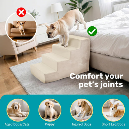 Dog Stairs for Bed, Extra Wide 5-Step Dog Steps for High Bed, High-Density Foam Pet Stairs with Non-Slip Removable Washable Cover for Small Pets, 23" H, Navy