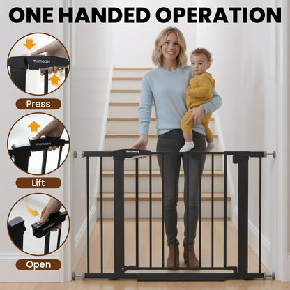 Baby Gate for Stairs, 29.7-40.6" Auto Close Dog Gate Indoor for Doorways, Dual-Lock Design, Adjustable Pet Gate No Drilling with Walk Thru Door for Hallways, Stroller Friendly, Black