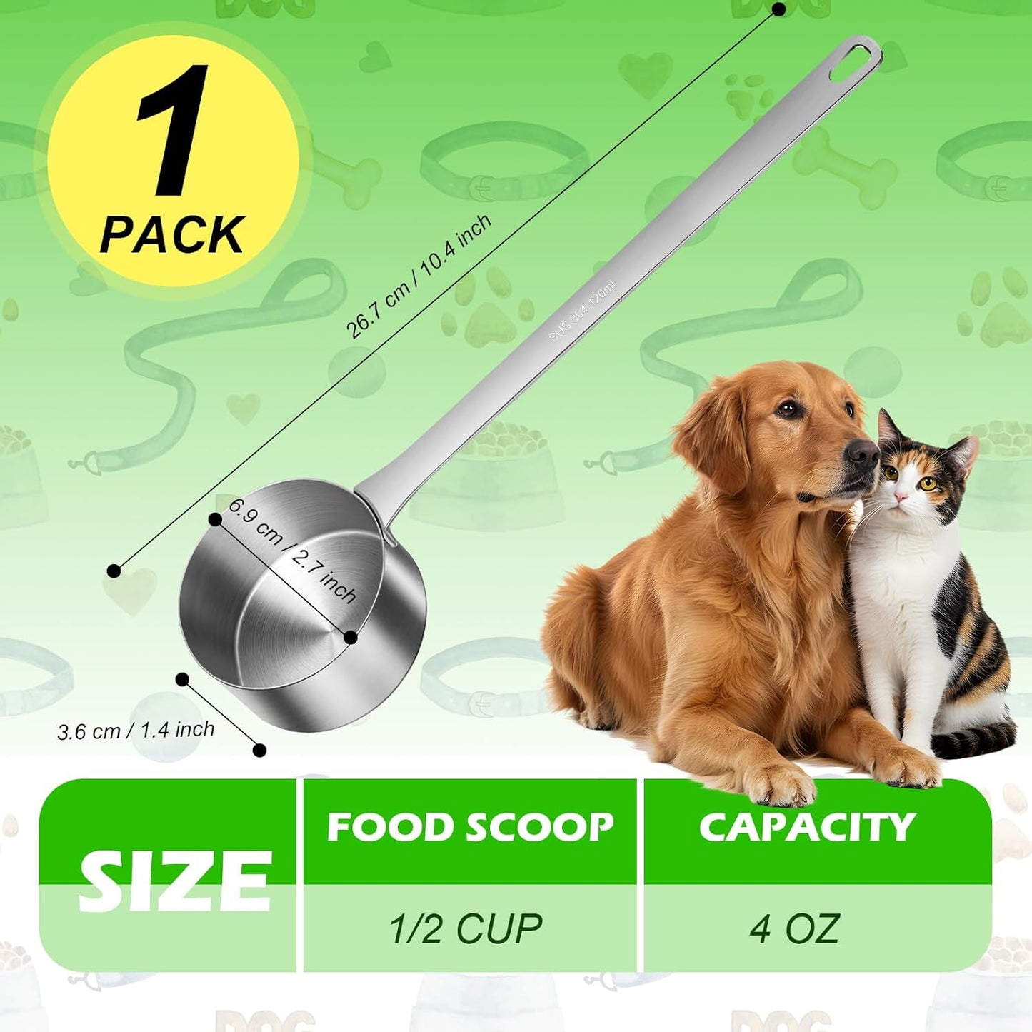 1 Cup Dog Food Scoop,Scoop for Dog Foods with 7.8'' Long Handle,Stainless Steel Dog Food Measuring Cups for Pet Foods,Easy to Clean (1CUP)