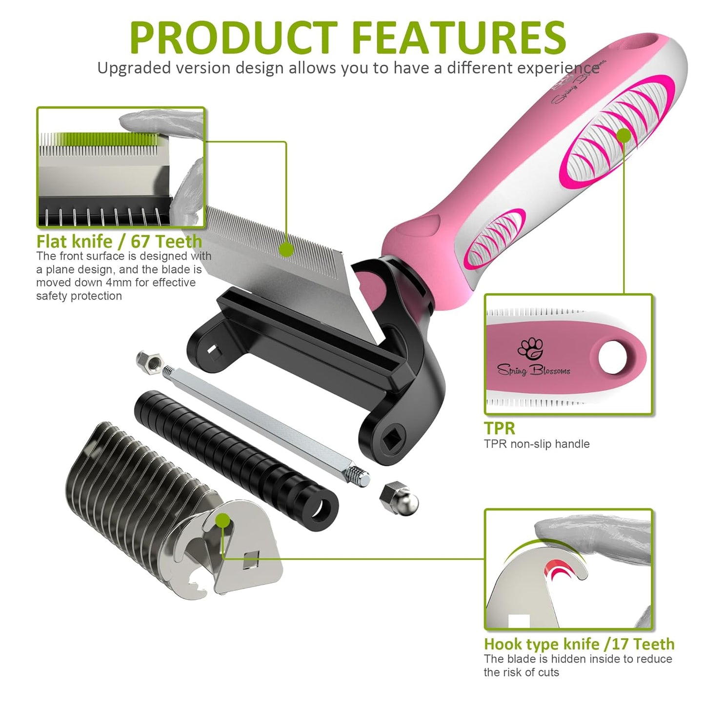 Spring Blossoms-2 in 1 Professional Grooming Rake for Cats & Dogs-Dematting Comb for Easy Mats & Tangles Removing,Pet Brush Safe No More Nasty Shedding and Flying Hair (Orange)