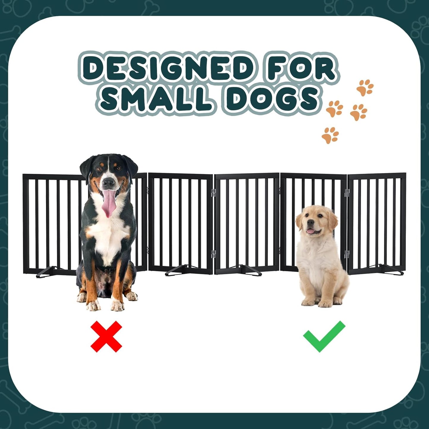 Freestanding Dog Gates Indoor, 3-Panel Pet Gates with 2 Metal Stands and 360° Hinge, 24" H Foldable Dog Gate for Stairs, Doorway, Kitchen, Expands Up to 55" Fully Assembled - Black Walnut