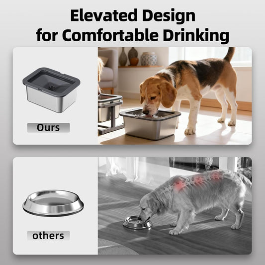 PAKEWAY 2.7 Gal No Spill Anti-Splash & Slow Drinking Dog Water Bowl, Stainless Steel Large Capacity Bowl for Large Dogs & Multi-Pet Homes
