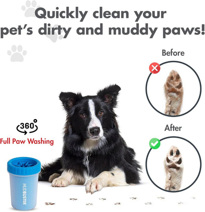 Dexas MudBuster Medium Dog Paw Cleaner in Fuchsia - Fits 1.5"-2.5" Wide Paws, Portable Paw Washer for Muddy Paws, Dog Paw Cleaning Cup with Gentle Silicone Bristles, Quick Clean Pet Paw Washer