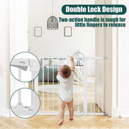 keny 29.7"-46" Baby Gate for Stairs, Auto Close Dog Gates for Doorways, Pressured Mounted No Drilling Pet Gate Extra Wide, One-Hand Opening Dual Lock Stair Gate, Indoor Kids Necessities, Black