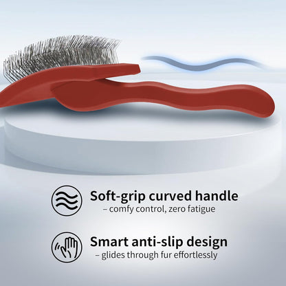 Pet Slicker Brush for Long & Short Hair - Detangling Tool for Dogs & Cats - 135° Angled Stainless Steel Pins, Curved Handle - Gentle Grooming for Small/Medium/Large Breeds (Lavender)