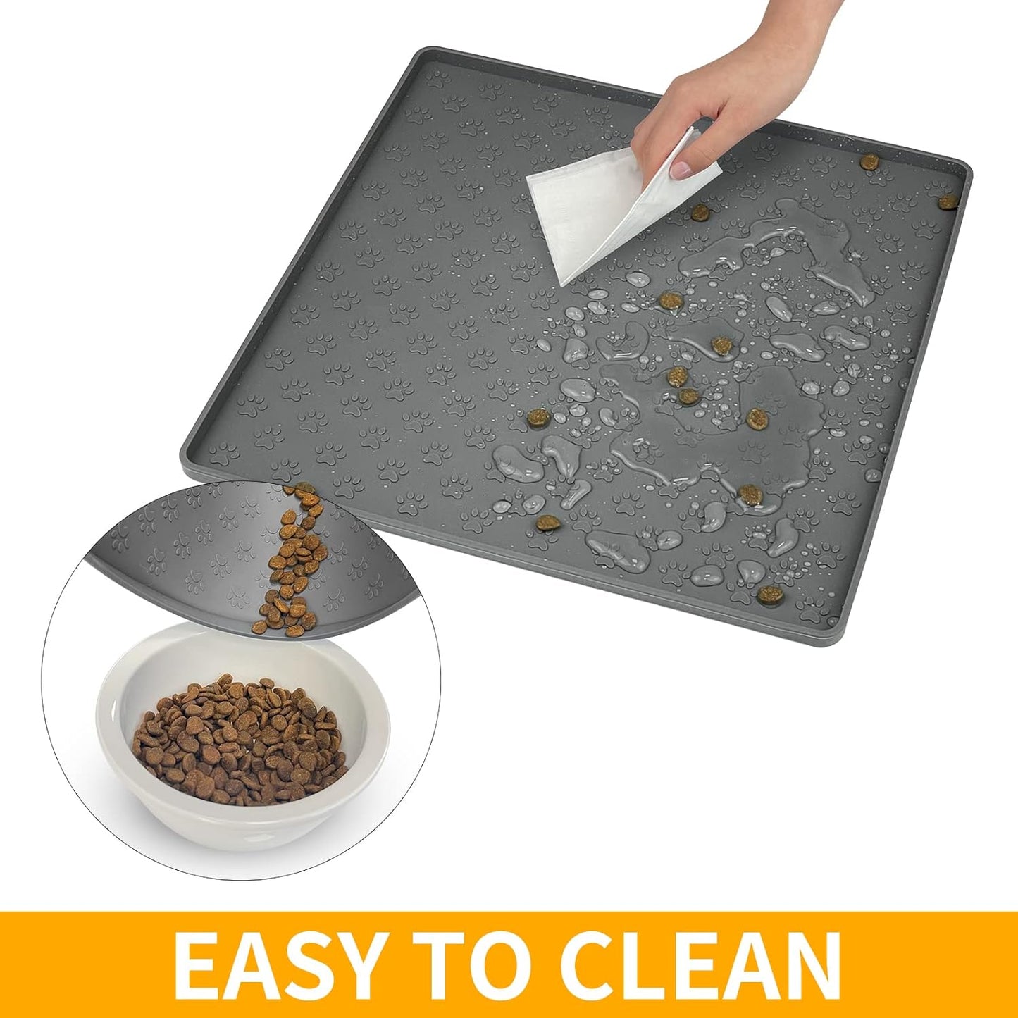 Ptlom Pet Placemat for Dog and Cat, Mat for Prevent Food and Water Overflow, Suitable for Small, Medium and Big Pet, 18" 12", Grey, Silicone