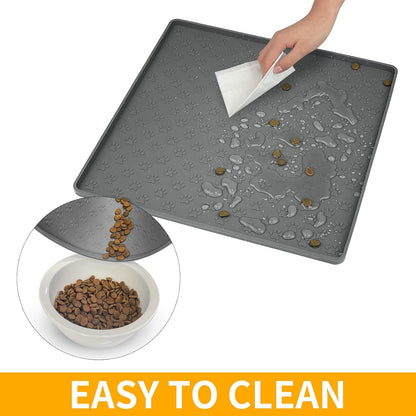 Ptlom Pet Placemat for Dog and Cat, Mat for Prevent Food and Water Overflow, Suitable for Small, Medium and Big Pet, 18" 12", Grey, Silicone