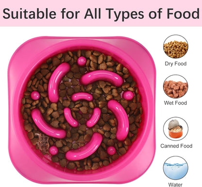 MateeyLife Slow Feeder Dog Bowls 2PCS, Anti-Choking Puzzle Dog Food Bowls, Anti-Slip Interactive Feeding Slow Down Eating, Bloat Stop Maze Dishes for Medium Breeds Pink&Purple