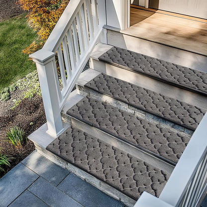 Aucuda 2pcs 8.5" x 30" Stair Treads Outdoor for Elders and Dogs on Wooden Steps, Non Slip Stair Runner Rug Heat Insulation Rubber Backing, Gray Staircase Mat Carpet for Indoor Grip Farmhouse.