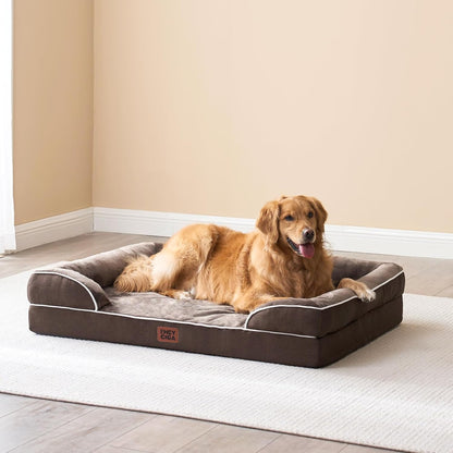EHEYCIGA Orthopedic Dog Beds for Extra Large Dogs 44x32Inch, Waterproof Memory Foam XL Pet Bed with Sides, Non-Slip and Egg-Crate Foam Big Dog Couch Bed with Washable Removable Cover, Grey