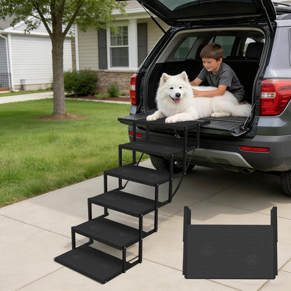 Dog Steps for Car, Truck, SUV, Dog Stairs for Car with Upgraded Non-Slip Surface, Foldable Dog Ramp for Car, Pet Stairs for Large Dogs, 4 Steps