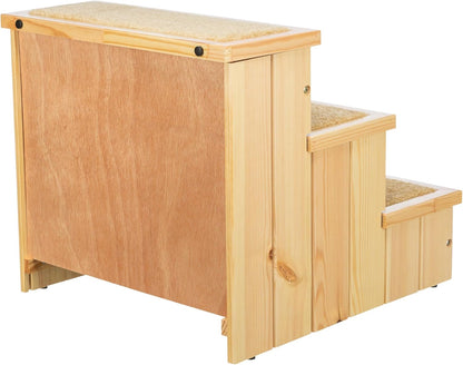 Trixie Wooden Dog Stairs with Nonslip Carpet - 3 Step Pet Stairs for Beds and Couches - with Additional Storage Space - in Natural