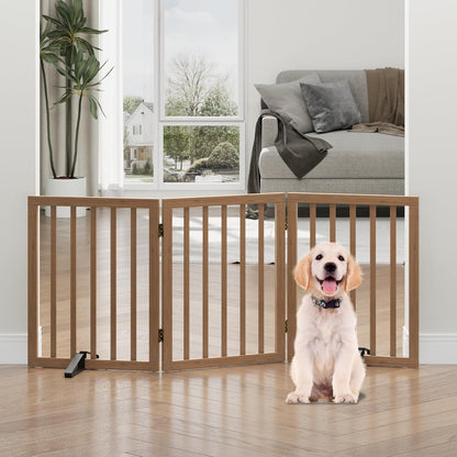 Freestanding Foldable Dog Gate - 4 Panel Room Divider with Metal Support Feet (Black)