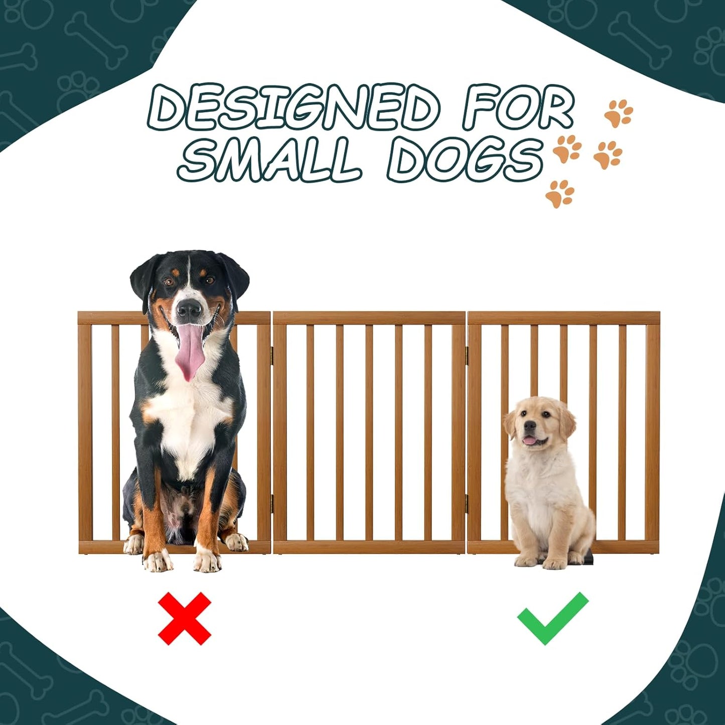 Freestanding Dog Gates Indoor, 3-Panel Pet Gates with 2 Metal Stands and 360° Hinge, 24" H Foldable Dog Gate for Stairs, Doorway, Kitchen, Expands Up to 55" Fully Assembled - Black Walnut
