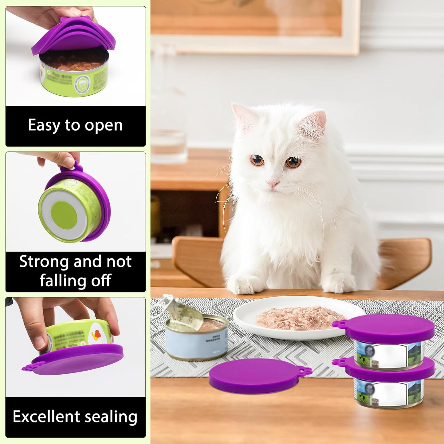PINE & LINEN 4 Pcs 2.5inch Durable Pet Can Lids, Silicone Small Pet Can Covers Waterproof Cat Food Cans Lids for 3 oz Cat Food Cans（Yellow+Red+Pink+Blue）